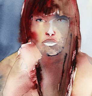 Flicka med rött hår - akvarell till salu av konstnär Ylva Molitor-Gärdsell, Kivik på Österlen i Skåne